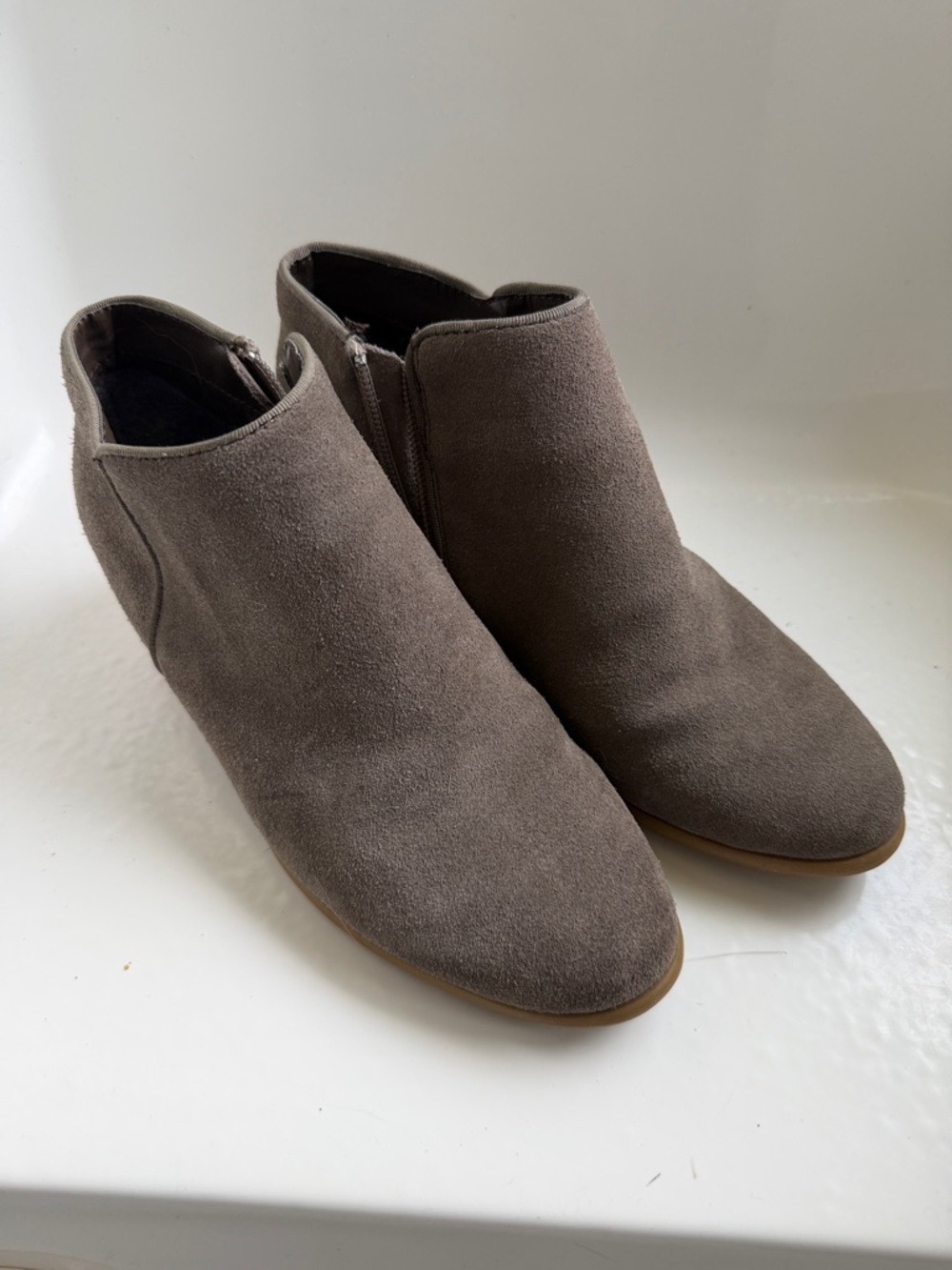 Grey Suede Ankle Boots with Low Stacked Heel
